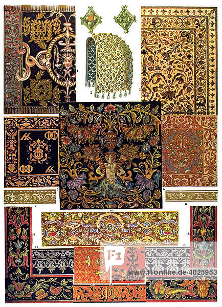 Historische Illustration  französische Ornamente  Stickereien