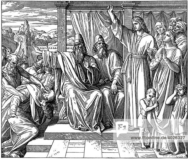 Holzschnitt  Daniel rettet Susanna vom Tode  Buch Daniel  13  59  Altes Testament  Katholische Bilder-Bibel