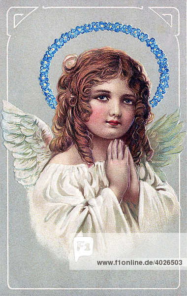 Mädchen als Engel  Postkartenmotiv  um 1900