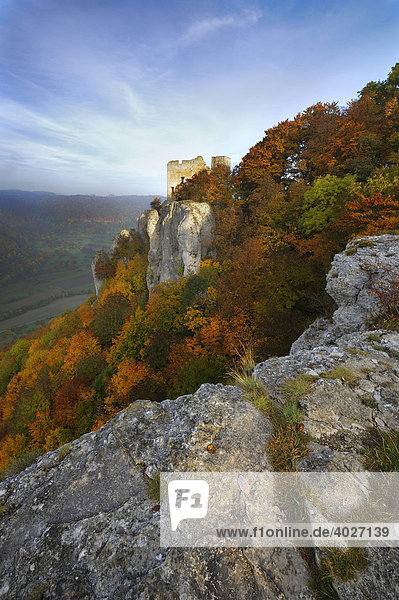 Reusenstein castle ruin  autumnal foliage  Swabian Alb  Baden-Wuerttemberg  Germany  Europe