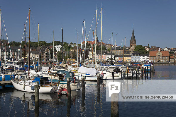 Yachts in the marina in Flensburg's Inner Fjord  Schleswig-Holstein  Northern Germany  Germany  Europe