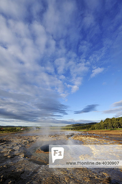 Geyser Strokkur eruption of fountains  sequence of 4 shots  geyser  Iceland  Europe