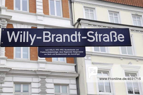 Straßenschild Willy Brandt Straße  Hansestadt Hamburg  Deutschland  Europa