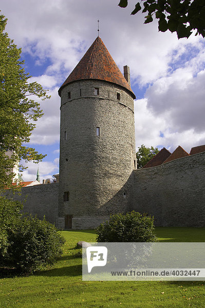 Stadtmauer mit Aussichtstürmen rund um Tallinn  Estland  Baltikum  Nordeuropa