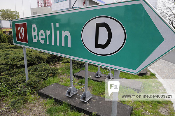 Road sign pointing towards Berlin Stubice Poland Europe