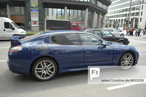 The new 4-seat Porsche Panamera currently in testing stage some cars of this type can be seen driving undisguised around the inner city of Stuttgart Baden-Wuerttemberg Germany