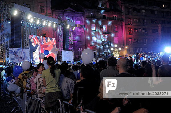 ESC Eurovision Song Contest Final  public viewing in the town centre  Belgrade  Serbia  Europe