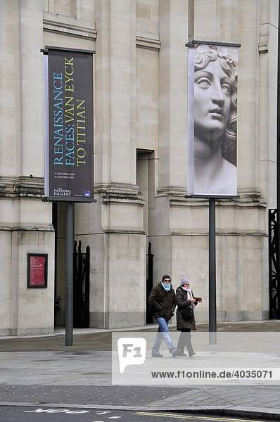 Tourists in front of the National Gallery London England Great Britain Europe