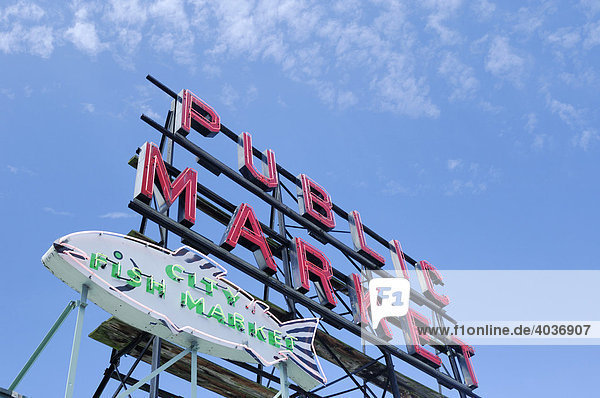 Public Market neon sign  Pike's Place Market  Seattle  Washington  USA