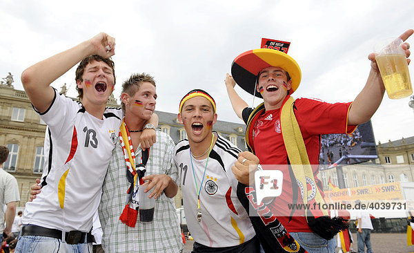 Fans of German national team celebrating on Schlossplatz Square in Stuttgart  Baden-Wuerttemberg  Germany  Europe