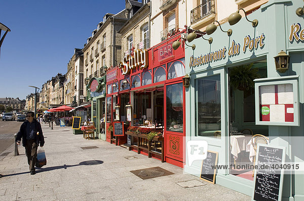 Promenade of restaurants  road in Dieppe harbour  Normandy  France  Europe
