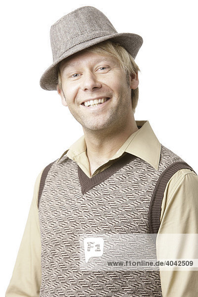 Man wearing a tank top and hat