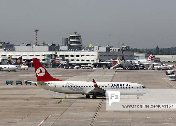 Boeing 737 der Turkish Airlines  Flughafen Düsseldorf International  Düsseldorf  Nordrhein-Westfalen  Deutschland  Europa
