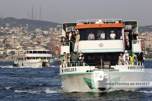 Ferry boats on the Bosporus strait  Istanbul  Turkey