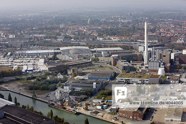 Hafen Münster mit Gas- und Dampfturbinen-Anlage  GuD-Anlage  am Heizkraftwerk  Stadtwerke Münster  Nordrhein-Westfalen  Deutschland  Europa