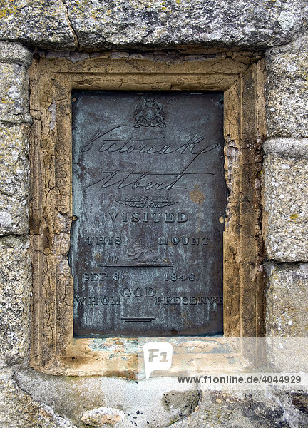 Gedenkstein zum Besuch Queen Victorias  St. Michael's Mount  Marazion  Cornwall  England  Großbritannien  Europa
