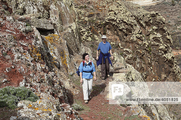 Hikers  Majona  La Gomera  Canary Islands  Spain  Europe