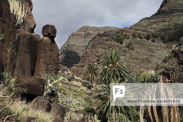 Felsformation im Barranco de Arure Paradies-Tal Valle Gran Rey La Gomera Kanaren Kanarische Inseln Spanien Europa
