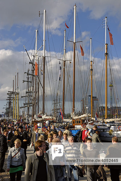 Festival with sailing ships  people at Kiel Week 2008  festival mile on the Hoern  Kiel  Schleswig-Holstein  Germany  Europe