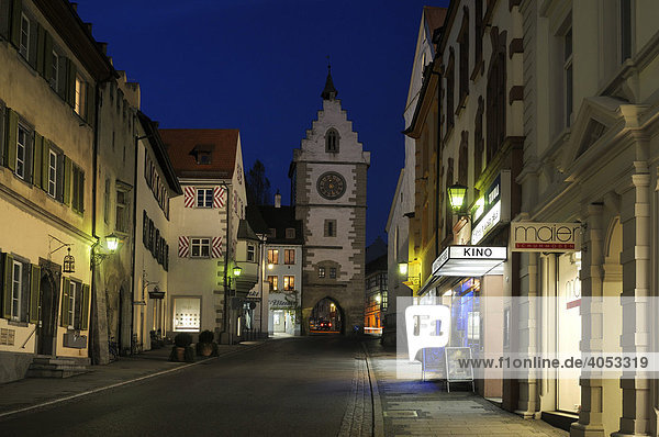 Historic city centre of Ueberlingen at night with the upper city gate  Bodenseekreis  Lake Constance district  Baden-Wuerttemberg  Germany  Europe