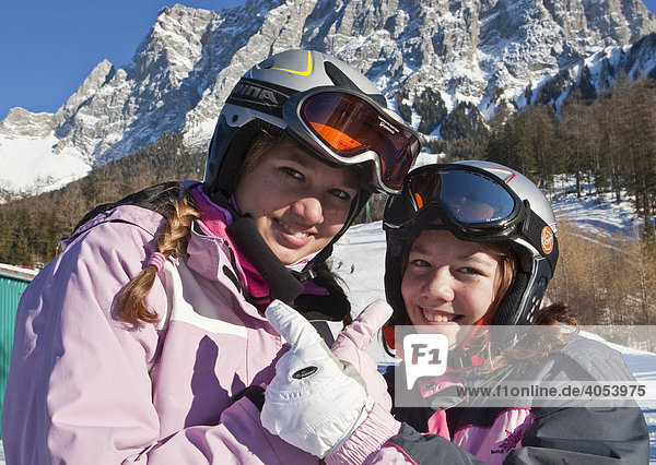 Female skiers with ski helmets  Austria