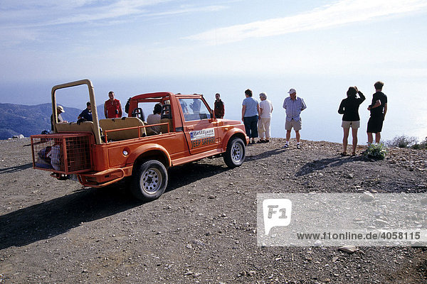 Jeep tour  lookout point on the mountain between Dalyan and Sarigerme  Mugla Province  Mediterranean Sea  Turkey