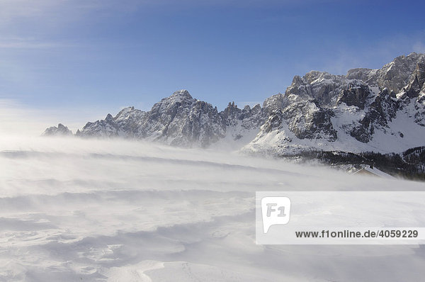 Schneesturm auf der Alpe Nemes  Hochpustertal  Südtirol  Dolomiten  Italien  Europa