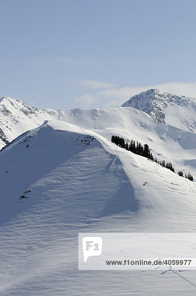 Ski hikers on a trek up Mount Joel and Mount Laempersberg  Wildschoenau  Tyrol  Austria  Europe