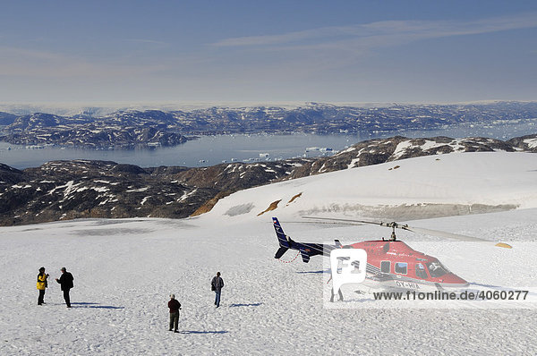 Helicopter flight to the Mitivagkat  Tasiilaq  Ammassalik  East Greenland  Greenland