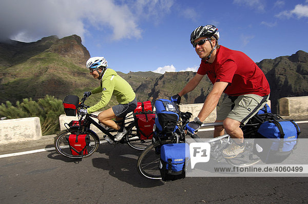 Bicyclists at Santiago del Teide  Tenerife  Canary Islands  Spain  Europe