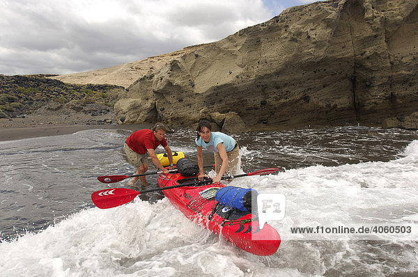 Kayakers at El Medano  Tenerife  Canary Islands  Spain  Europe