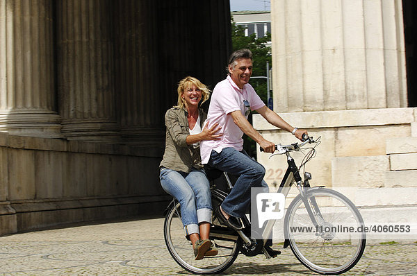 Best Agers  bicyclists  bike tour  Koenigsplatz Square  Munich  Bavaria  Germany  Europe