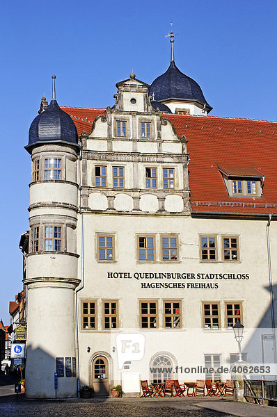 Hotel im Quedlinburger Stadtschloss  Stadt Quedlinburg  Weltkulturerbe der UNESCO  Sachsen-Anhalt  Deutschland  Europa