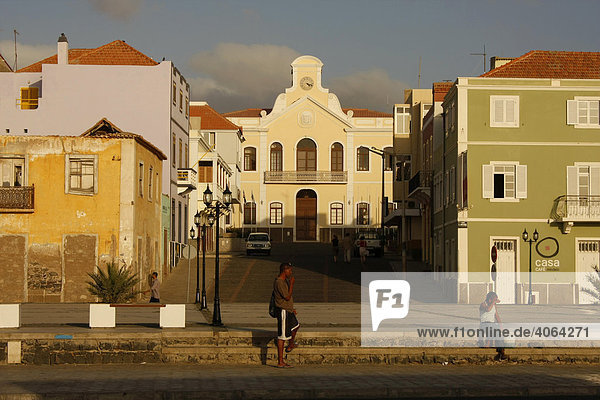 Cathedral square of Joao II with Camara Municipal and the Hotel Casa Cafe in the town of Mindelo  Sao Vicente Island  Cape Verde  Africa