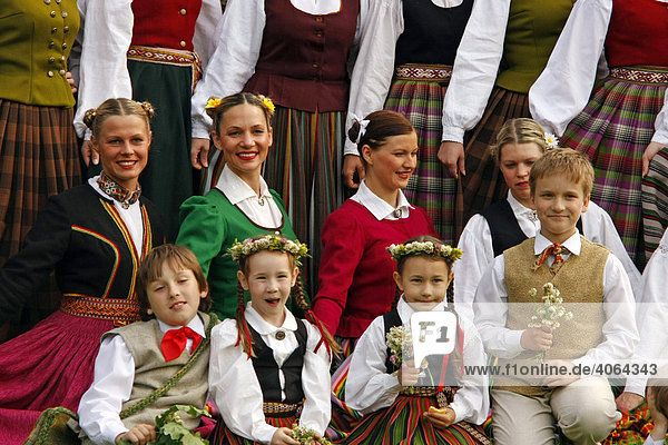Folklore group in traditional costume during the mid-summer festival in Jurmala  Latvia  Baltic Countries