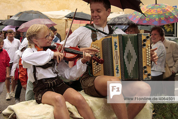 Young folk musicians during the traditional Sarn Church festival in Sarntheim  Sarntaler Alps  Province of Bolzano-Bozen  Italy  Europe