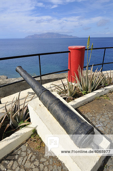 Miradouro Padrao  canon at viewpoint  Sao Filipe  Fogo Island  Cape Verde Islands  Africa