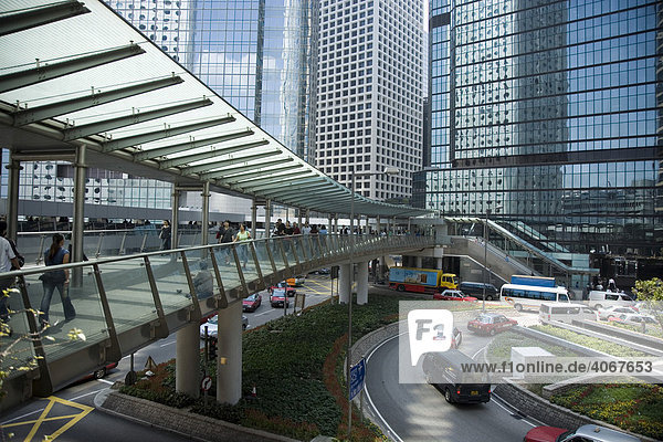 Hochhausfassaden  Straßenverkehr  Central  Hongkong  China  Asien