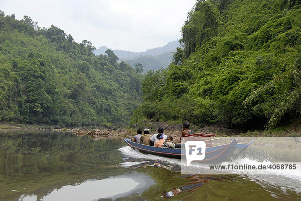Adventurous boat journey through the jungle on the Nam Ou river  Phongsali Province  Laos  Southeast Asia