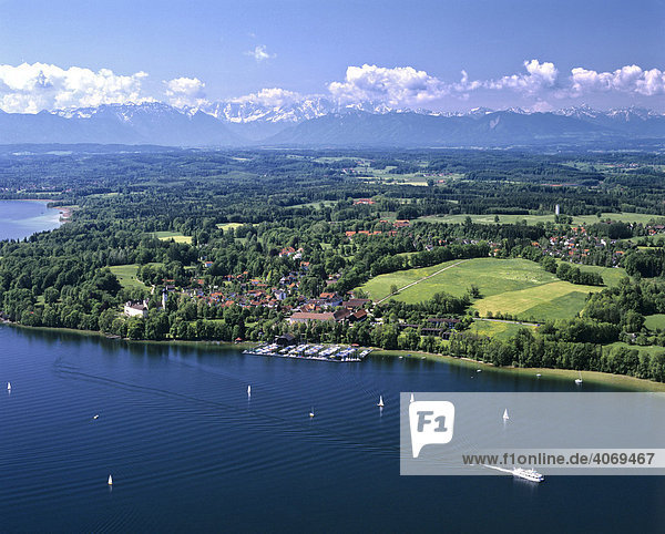 Bernried am Starnberger See  Alpen-Panorama  Pfaffenwinkel  Oberbayern  Bayern  Deutschland  Europa  Luftbild
