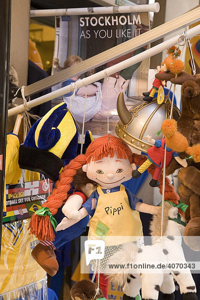 Pippi Langstrumpf Puppe  Souvenirladen  Gamla Stan  Altstadt  Stockholm  Schweden  Skandinavien  Europa