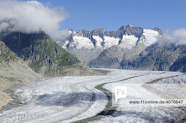 Großer Aletschgletscher  das Herz des UNESCO Weltnaturerbes Jungfrau-Aletsch-Bietschhorn  Goms  Wallis  Schweiz  Europa