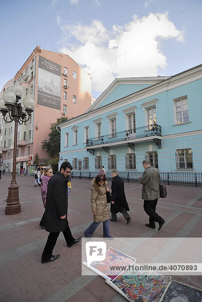 Blick auf das Haus des bekannten russischen Dichters Pushkin  der 1831 hier wohnte  Arbat Straße in Moskau  Russland
