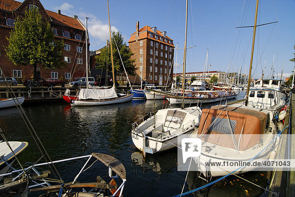 Am Christianshavns Kanal vertäute Boote  Kopenhagen  Dänemark  Skandinavien  Europa