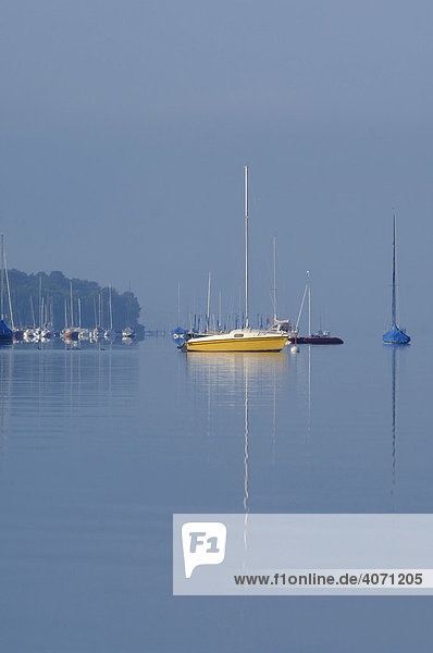 Segelboot Stegen Ammersee Oberbayern Bayern Deutschland Europa