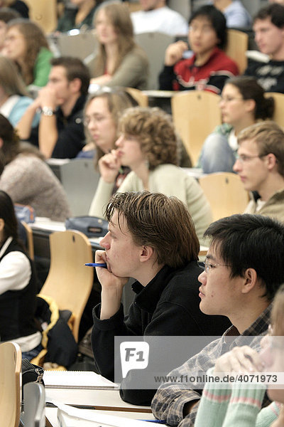 Students in the lecture theater  faculty for mechanical engineering  Technical University of Munich  in Garching  Bavaria  Germany  Europe