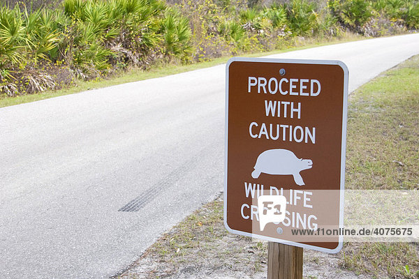 Hinweisschild Verkehrsschild Wildlife crossing in einem State Park in Florida  USA