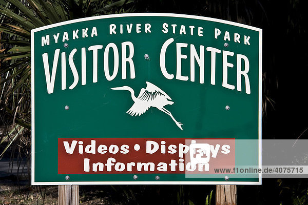 Hinweisschild Tafel Visitor Center im Myakka River State Park  Sarasota  Florida  USA