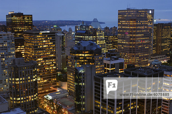 Vancouver skyline  photographed from the Harbour Centre Tower  Vancouver  Canada