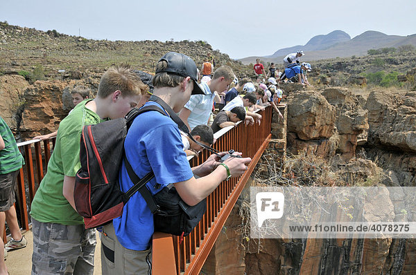 School class on bridge  Bourke's Luck Potholes  Blyde River Canyon Nature Reserve  South Africa  Africa